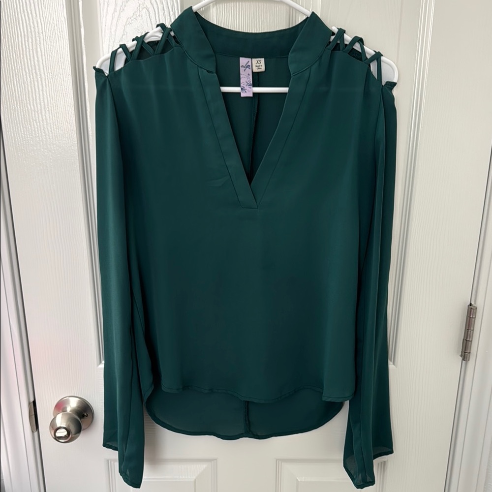 Alya Teal Blouse with Cutout Shoulders